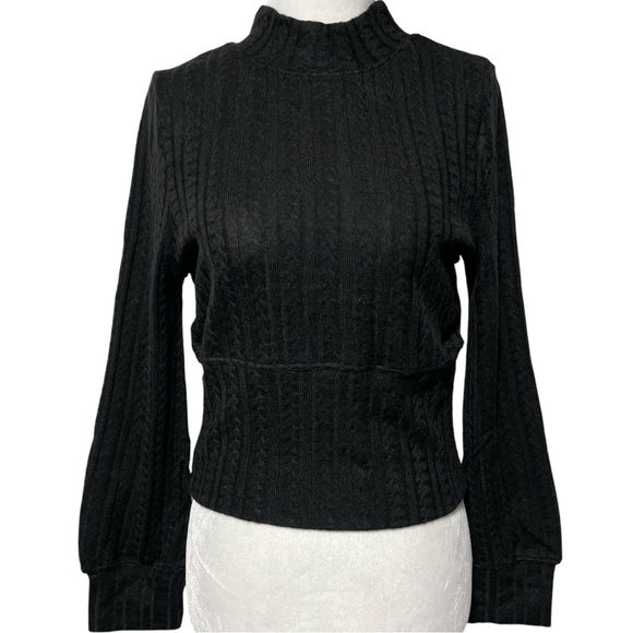 New Band Of The Free Cable Ribbed Knit Mock Neck Sweater Raquel Black Size Large - Picture 1 of 13